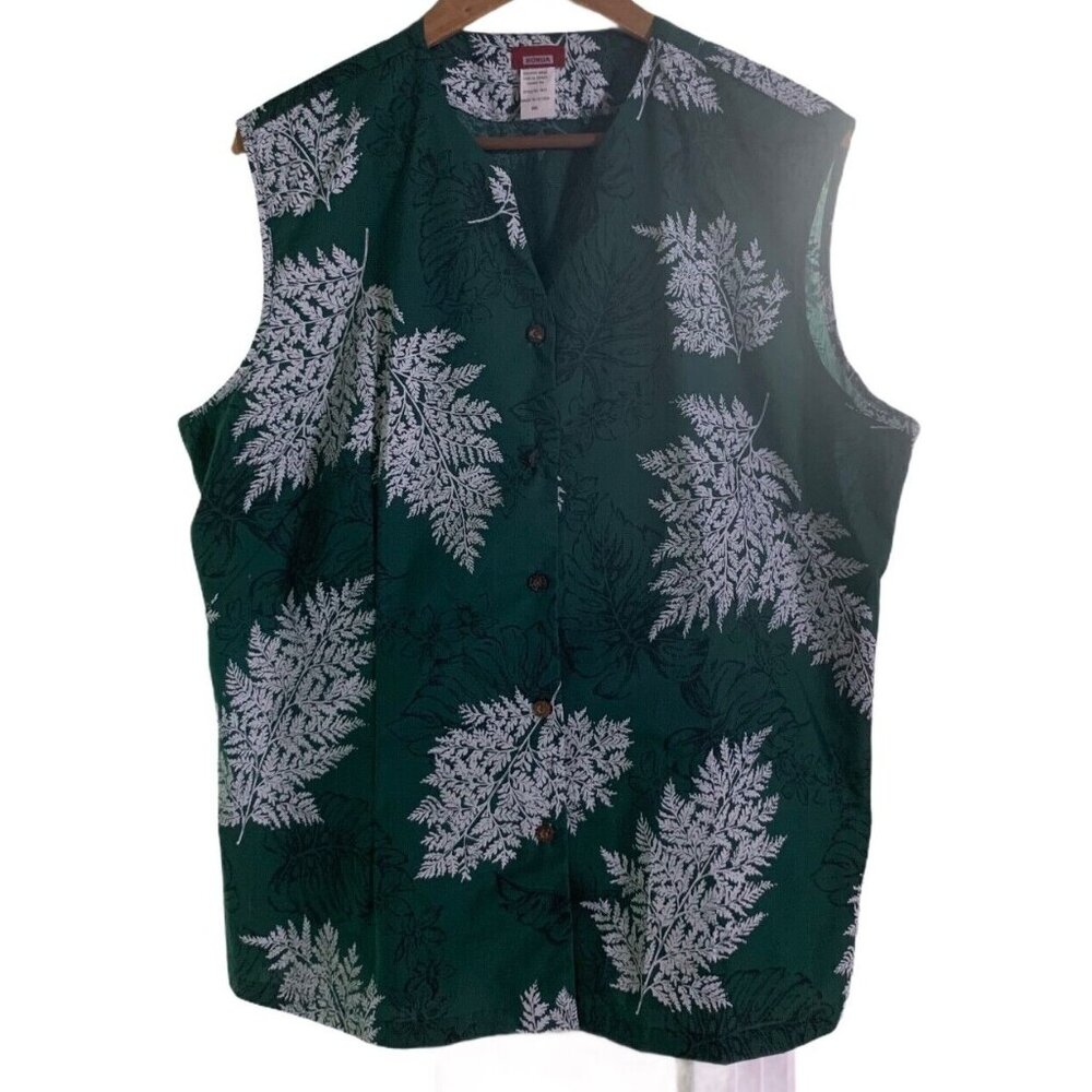 Honua Womens 3X Sleeveless Green Hawaiian Aloha Shirt